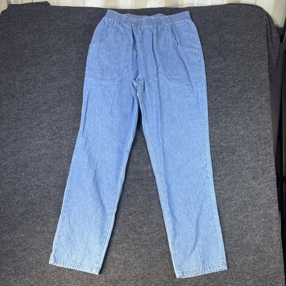 Vintage Cascade Blues Mom Jeans Womens 12 Light Blue Denim Elastic Waist Pull On